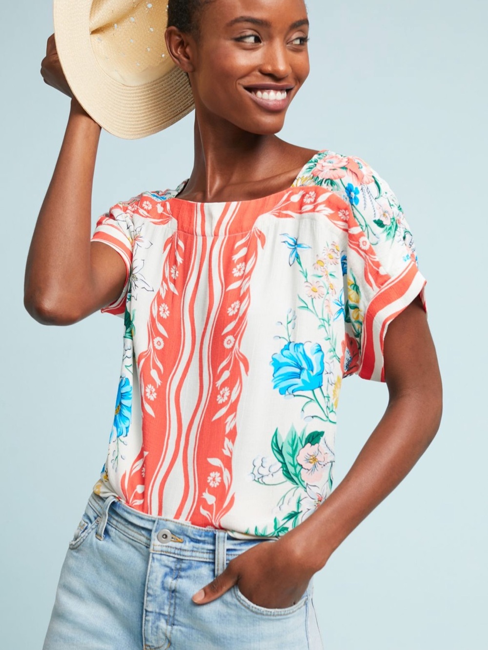 Maeve Anthropologie Romina Scarf-Printed Top Small